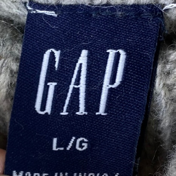 Gap Mens Large Turtleneck Sweater Pullover Lambs Wool Gray Chunky Cable Knit - Picture 3 of 4